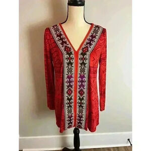 Soft Surroundings Southwestern Aztec 3/4 Sleeve Embroidered Women's S Blouse Red